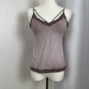 American Eagle Top Womens XXS Purple Lace Trim Soft & Sexy Rib Y2K Coquette